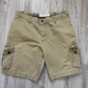 Aeropostale Men's Cargo Shorts Beige Size 38 Button Fly Flat Front Grunge Y2k
